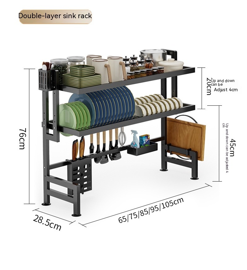 Black 2 Tier Dish Rack Kitchen Organizer Over Kitchen Sink Countertop Storage Holders Dish Drying Rack