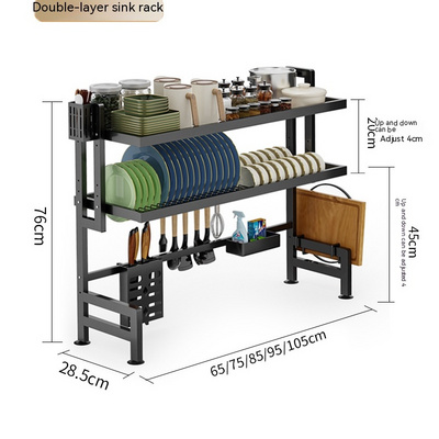 Black 2 Tier Dish Rack Kitchen Organizer Over Kitchen Sink Countertop Storage Holders Dish Drying Rack