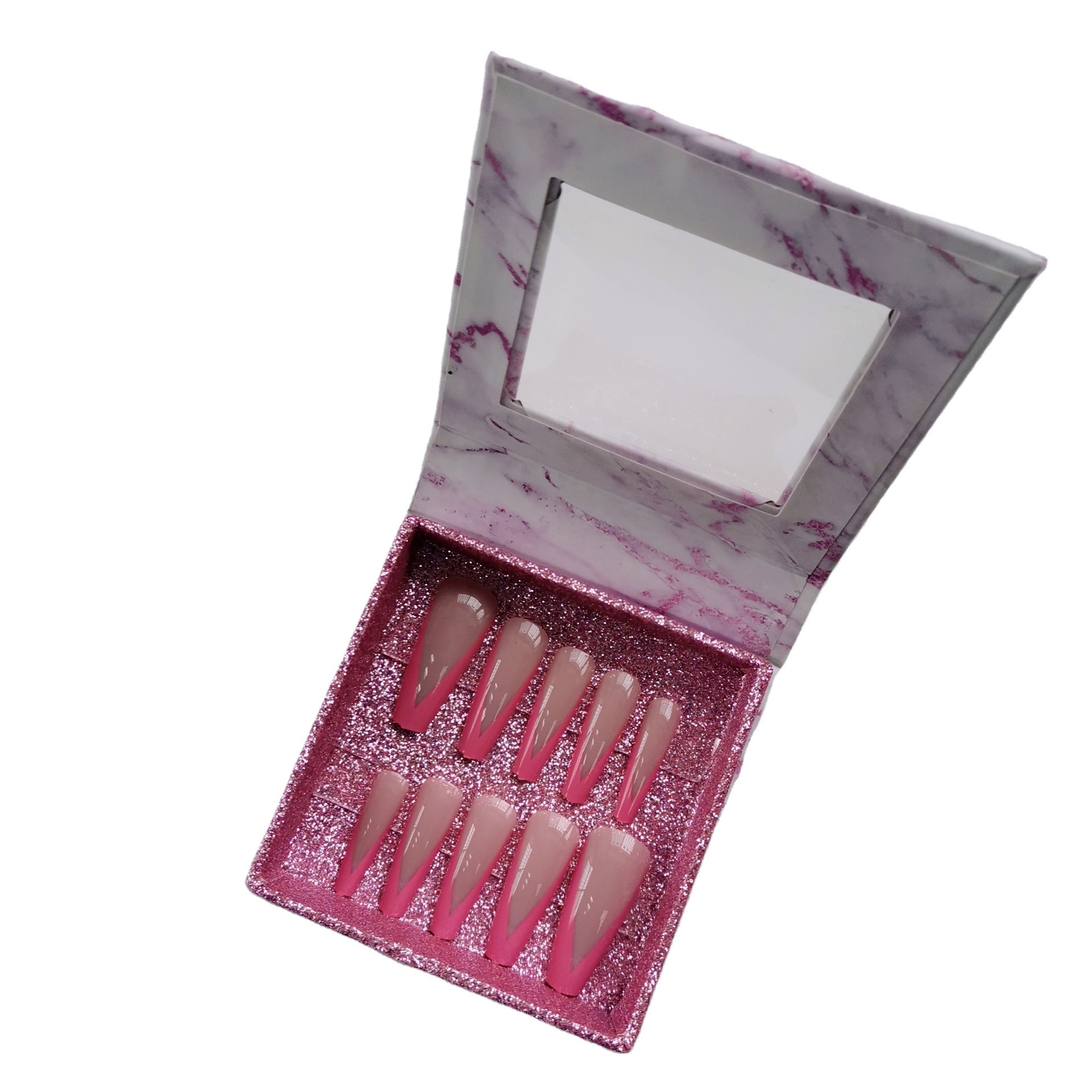 Make-Up Pink Marble Square Manicure Pack 10 Nail Boxes  ibdgel amber glass gel polish clear color uv gel nail