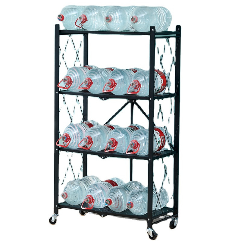 3/4 /5 tier kitchen folding shelf rack for Home Storage foldable organizer metal shelves with Wheels for living room