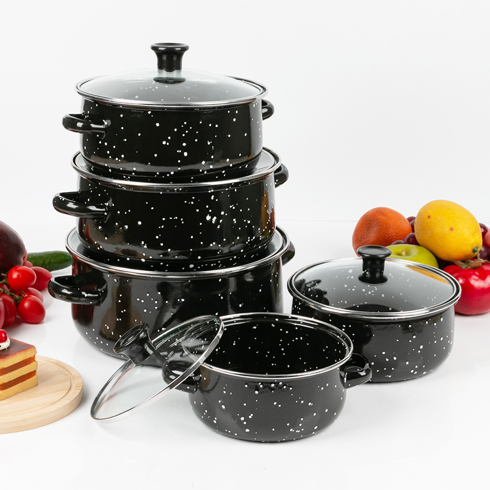 2024 New 16-24cm 5pcs black pot turkish cast-iron cookware kitchen cooking pot enamel casserole set enamelware