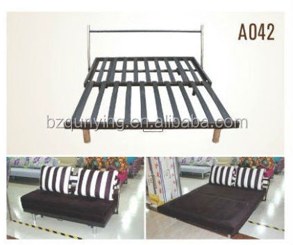 Practical metal plank fold out sofa bed frame with stainless steel headrest