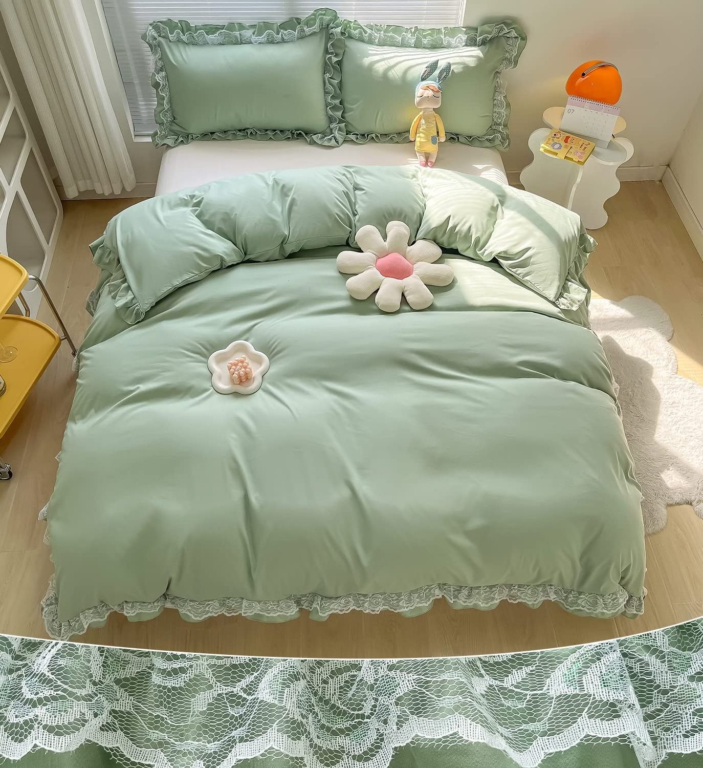 2024 New Style Ruffled Polyester Bedding sets Bed Skirt  Covers King Size Duvet Lace Quilt Comforter Bedding Set