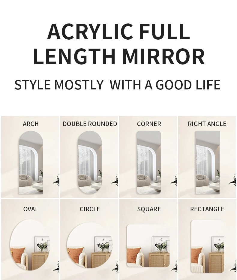 High definition Square Rectangle Waterproof Unbreakable  Acrylic Mirror Sheet Wall Decor Full Length Adhesive Mirror