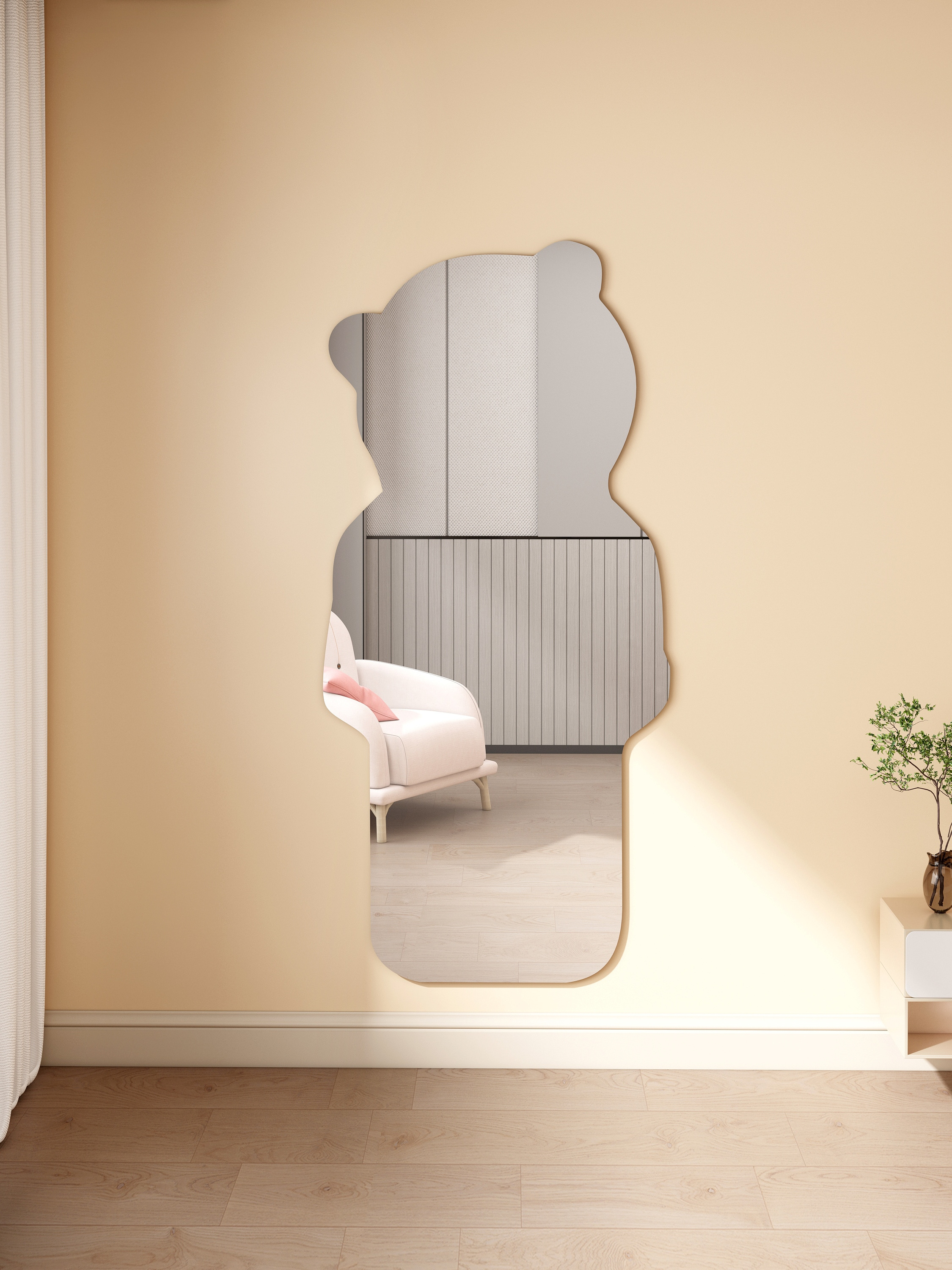 New Bear Dressing Mirror Wall Hanging Full Body Mirror Sticking Non Perforated Wall mounted Home Decor Mirror