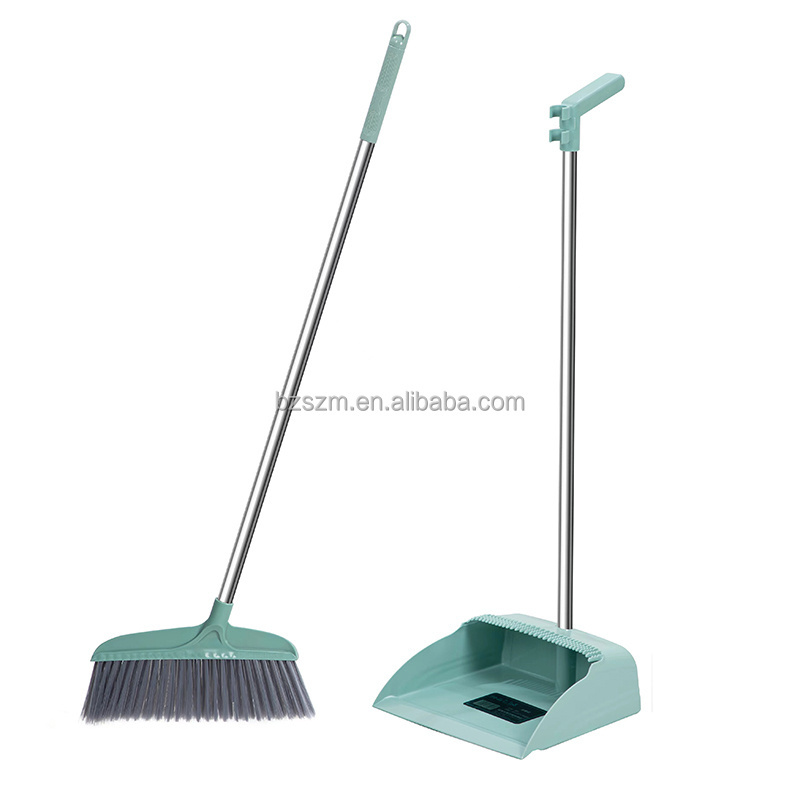 wholesale custom household items dustpan set stainless stand extendable broom dustpan suit non stick hair sweeping  magic broom