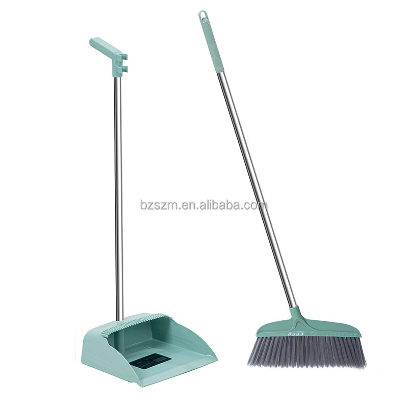 wholesale custom household items dustpan set stainless stand extendable broom dustpan suit non stick hair sweeping  magic broom