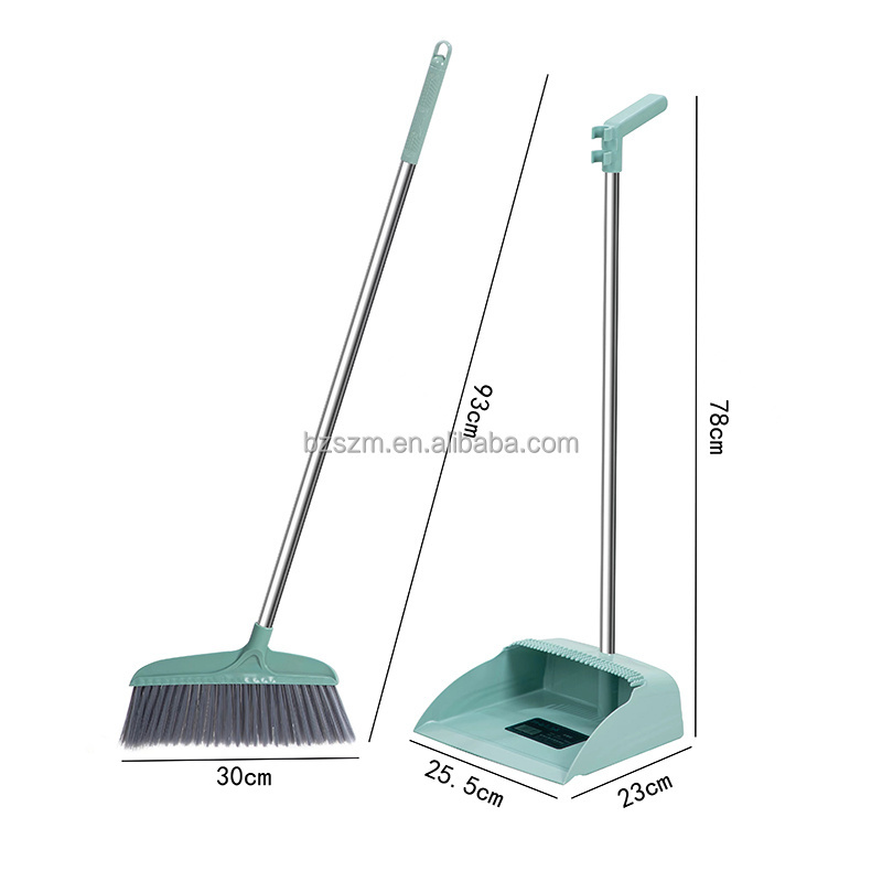 wholesale custom household items dustpan set stainless stand extendable broom dustpan suit non stick hair sweeping  magic broom