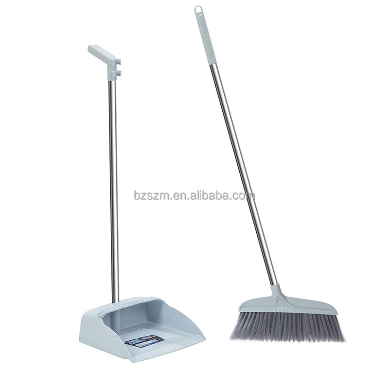 wholesale custom household items dustpan set stainless stand extendable broom dustpan suit non stick hair sweeping  magic broom