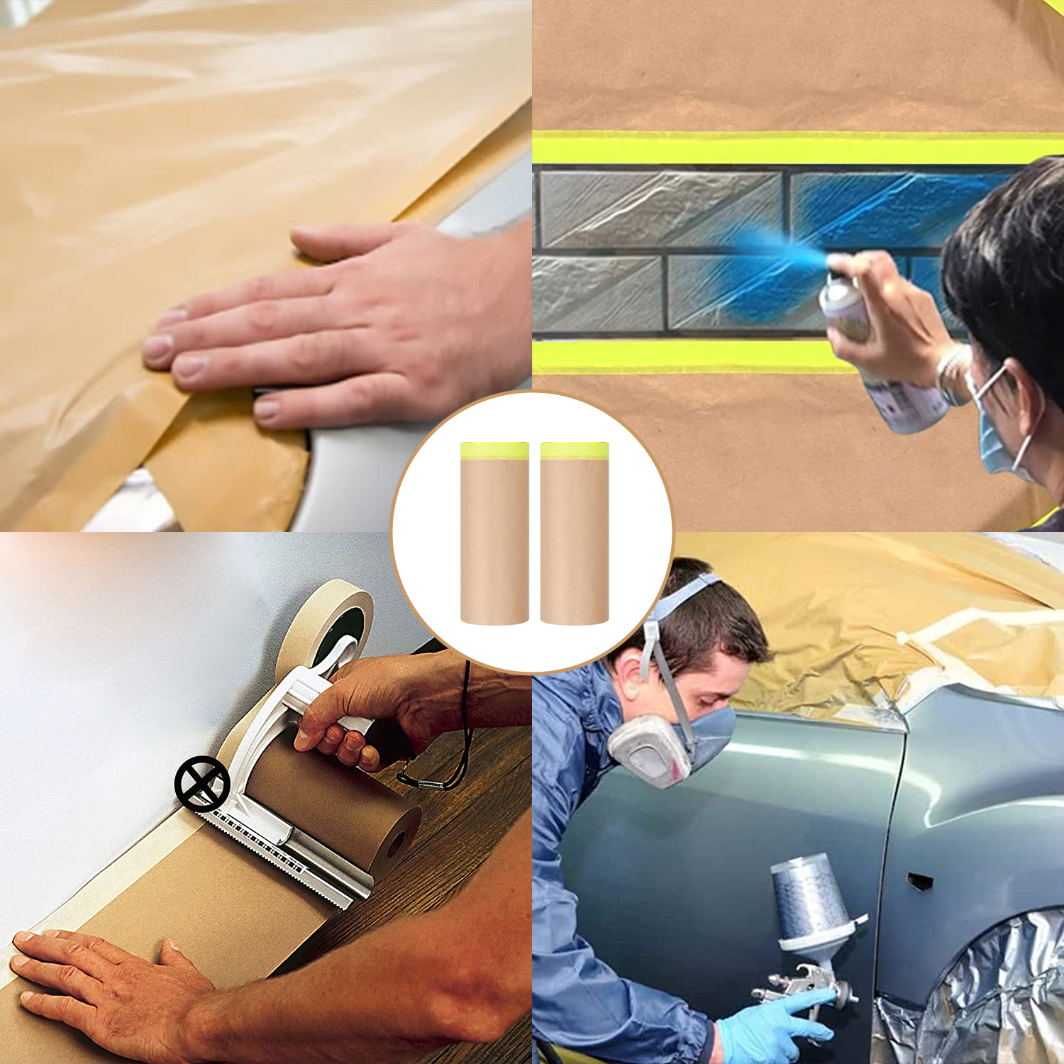 Disposable spray Kraft Tape Pre Taped Masking Film Tape For Car Painting