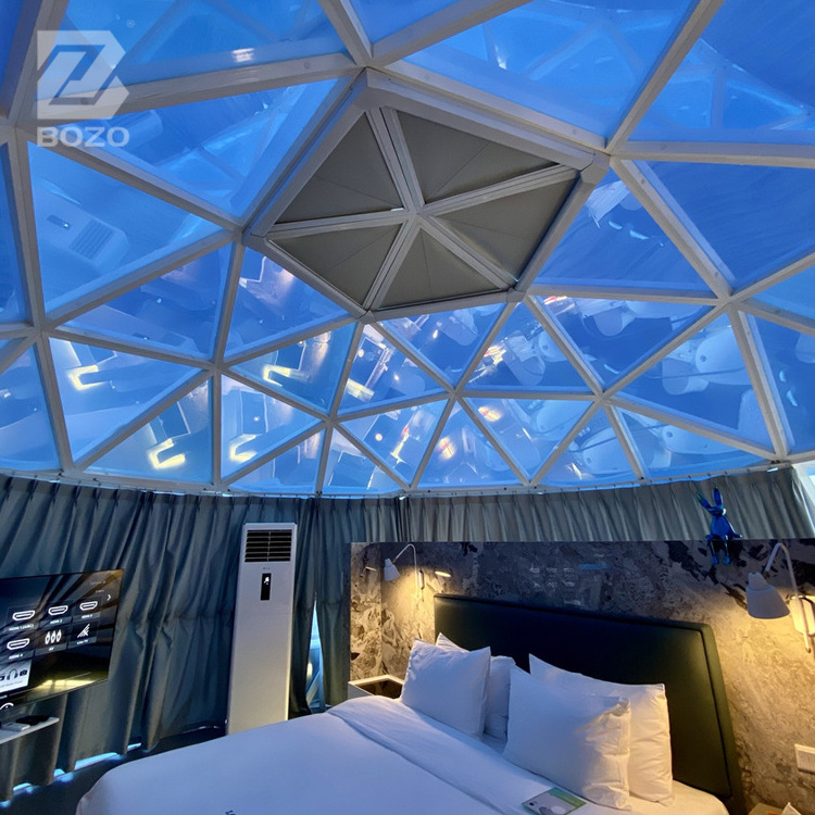 Guangzhou Bozo Luxury Glamping Dome Tent with Glass Window Glamping Glass Geodesic Dome House Dome Tents For Camping 4 Person