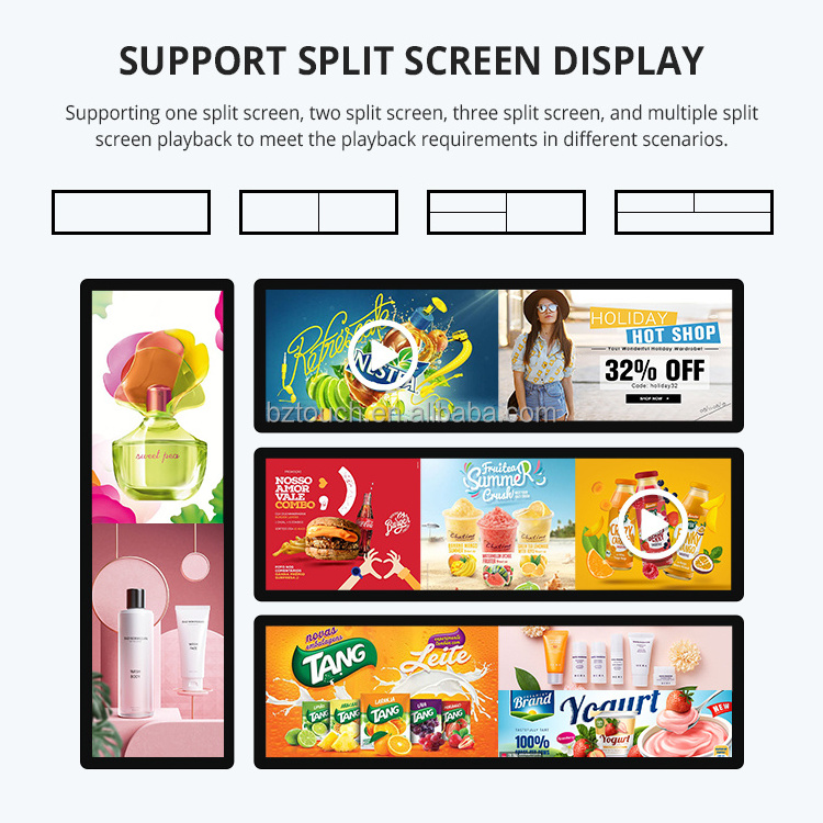 Customized Multi Sizes Shelf L Advertising Screen Stretch Bar Lcd Display 43