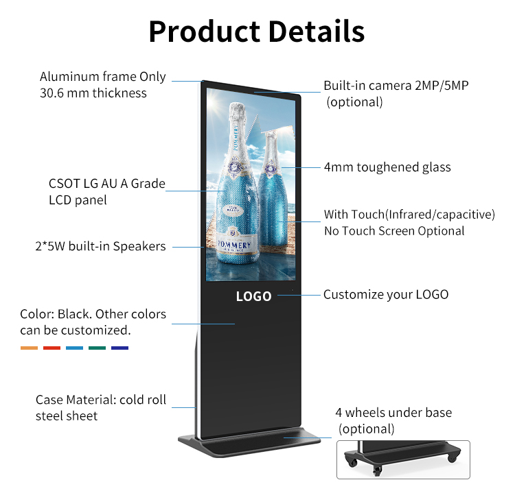 4K LCD touch screen 42 49 50 55 65 inch floor standing china media player custom digital signage display for advertising