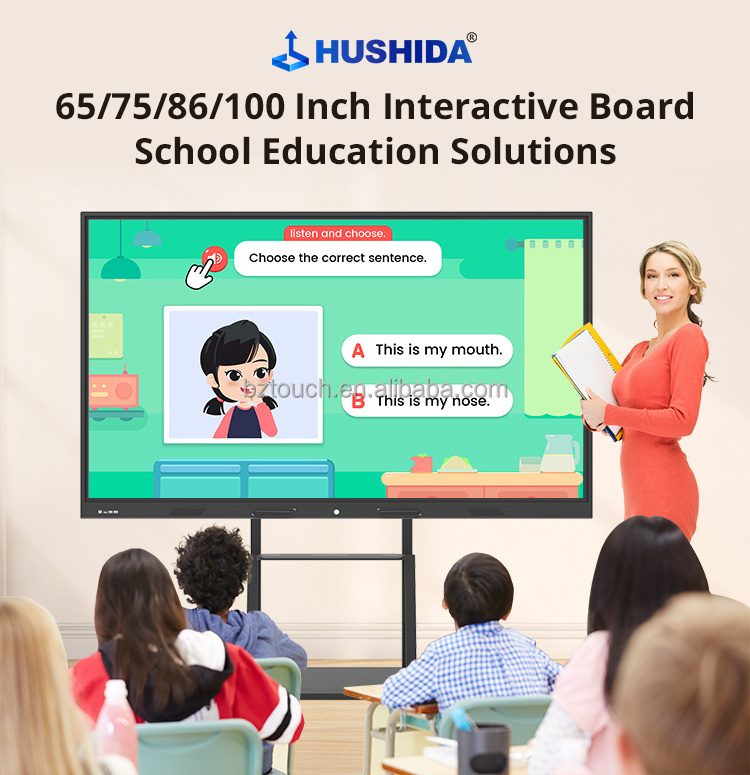 HUSHIDA 65 75 86 100 Inch 4K Display Smart Board Touch Screen Digital School Teaching Flat Panel Interactive Whiteboard