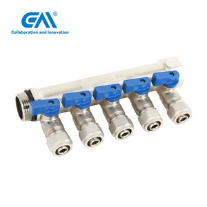 ZHONGLIANG ZL-1160 2,3,4,5 Ports brass ball manifold multiplex plumbing manifold  with Shut Off Valves