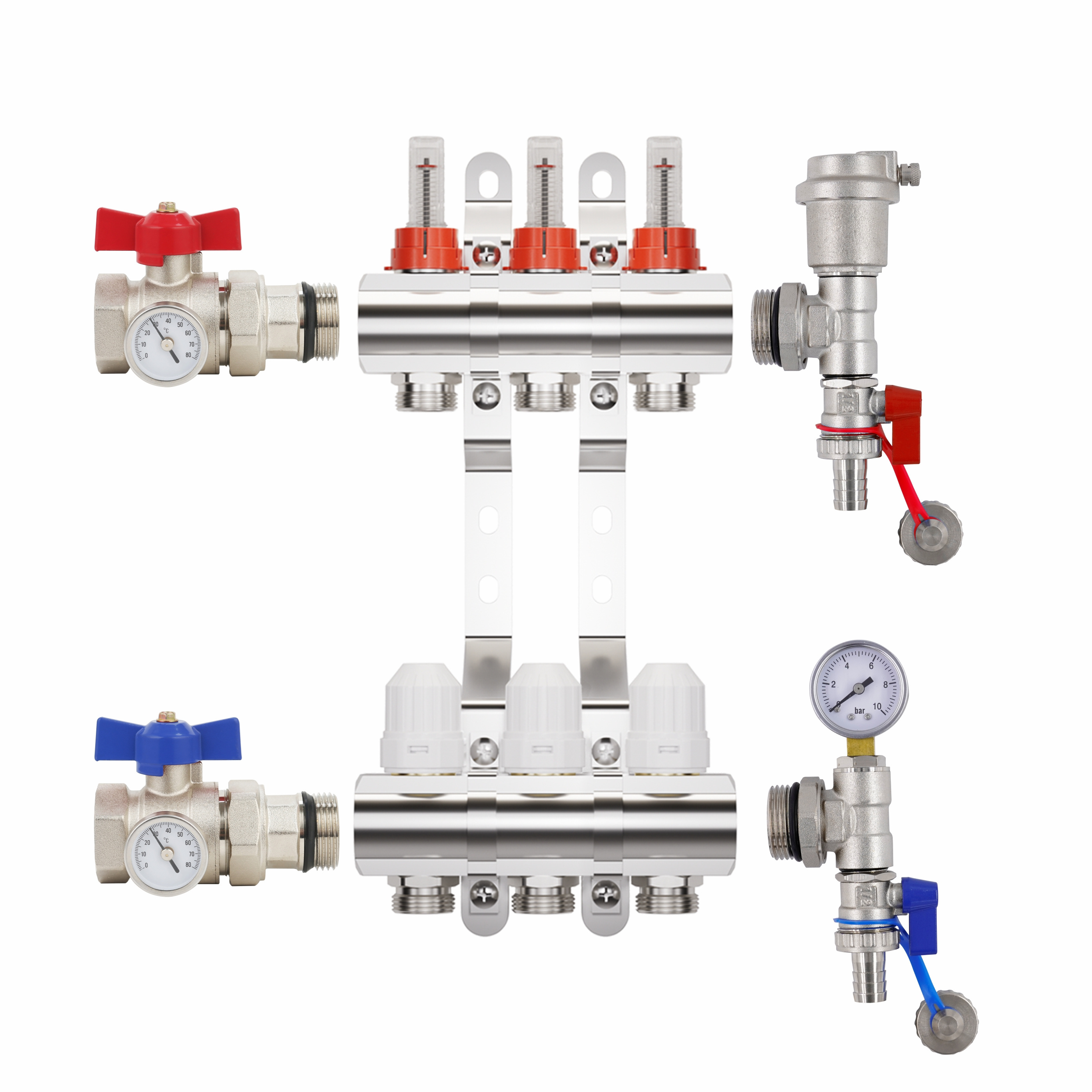 Brass hydronic underfloor radiant heating manifolds mixer pack stainless steel water manifold pump set compact with pump