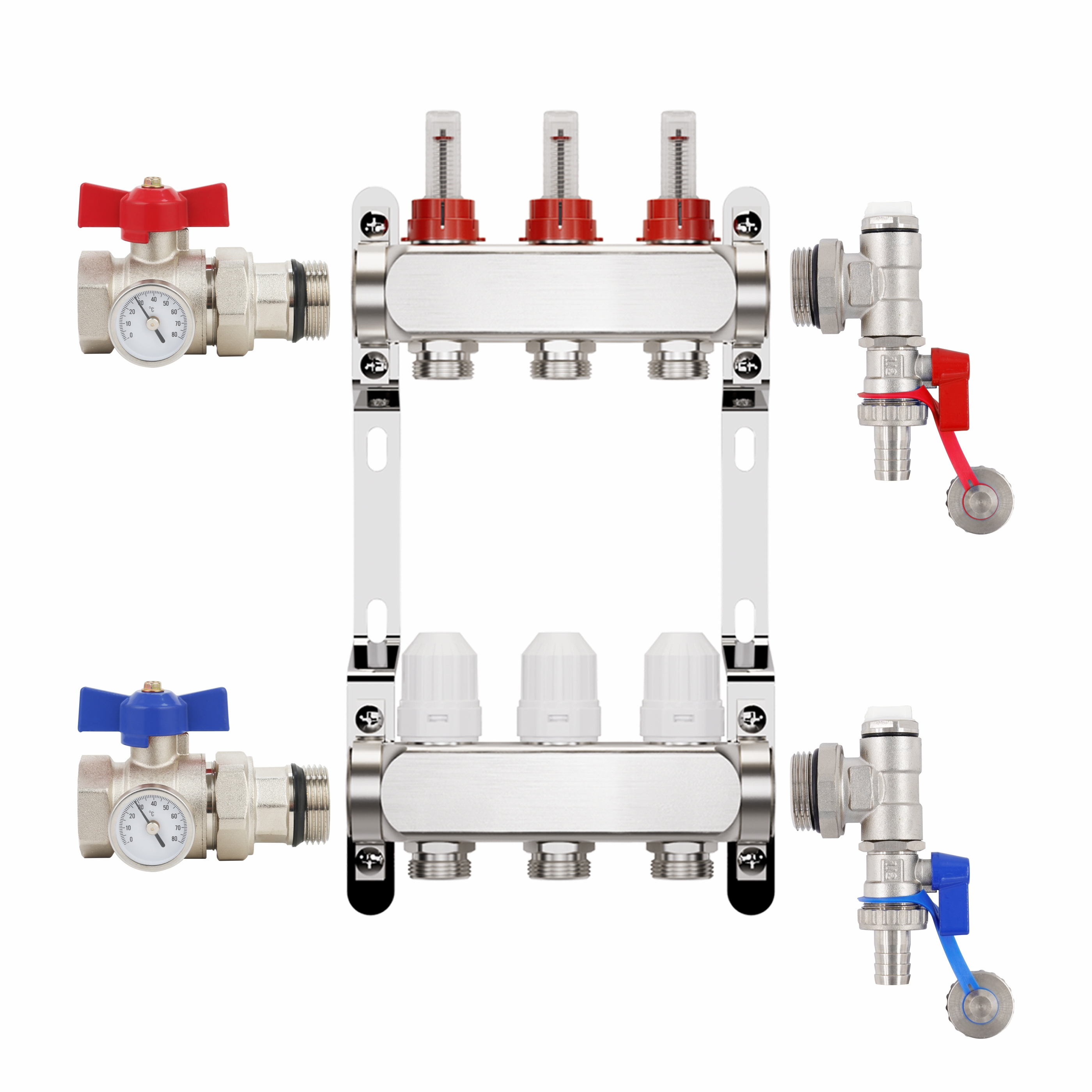 Brass hydronic underfloor radiant heating manifolds mixer pack stainless steel manifold water pump set compact with pump