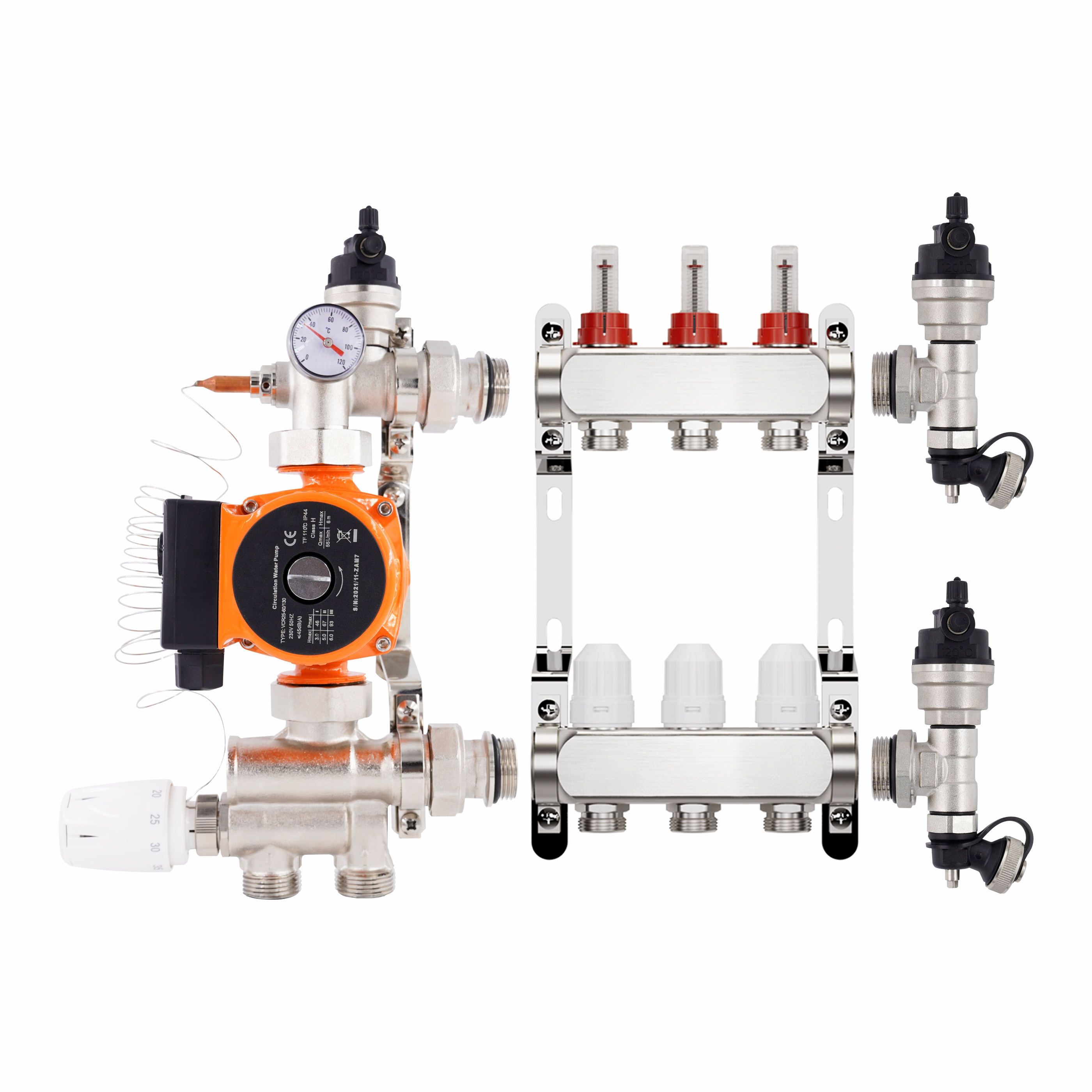 Brass hydronic underfloor radiant heating manifolds mixer pack stainless steel water manifold pump set compact with pump