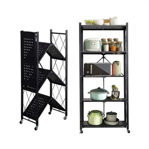 Multi Layer Floor-Standing Home Metal Collapsible Stackable Kitchen Rack Stainless Steel Storage Foldable Display Rack