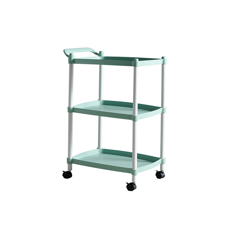 Modern Style 3 Tier Folding Service Rolling Storage Utility Cart Locking Wheels Utility Storage Trolley Nightstand In Bedroom