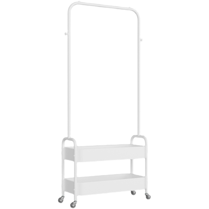 Cute New design product metal double layer trolley clothes rack storage rack movable clothes rack with basket