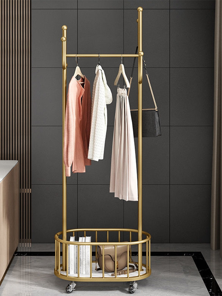 Heavy Duty Clothes Rack Hanging Coat Organizer Free Standing Metal Clothes Shelf Rack with Wheel