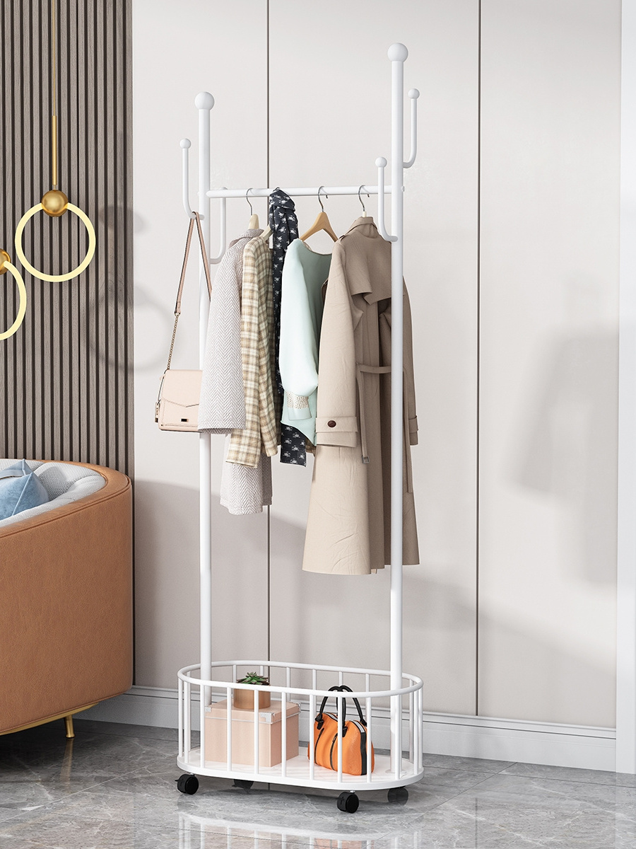 Heavy Duty Clothes Rack Hanging Coat Organizer Free Standing Metal Clothes Shelf Rack with Wheel