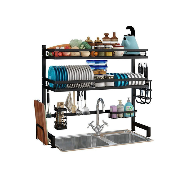 The Sink Dish Drying Rack Stainless Steel 2 Tier Dish Rack Above Kitchen Sink Shelf Durable Black Dish Drainer