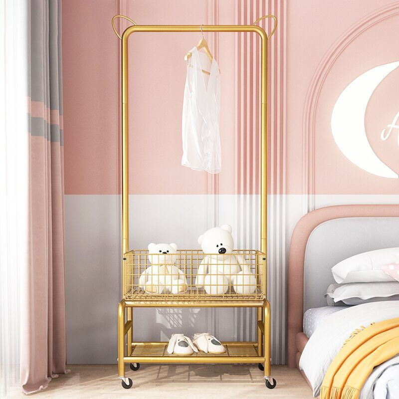 3 Tier Metal Pole Rack Hanging Bar Laundry Cart Garment Rack Clothing Display Rack With Basket Storage