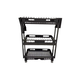 Hot Sale Black Three Tier Kitchen Supplies Shelf With Mesh Metal Kitchen Spice Storage Rack