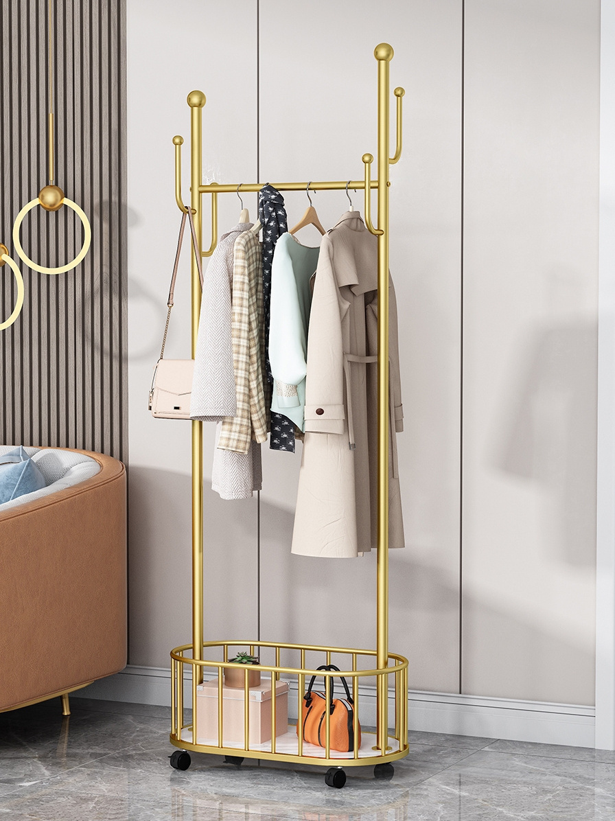 Nordic Bedroom Coat Rack Landing Simple Household Coat Rack Light Luxury Corner Movable Living Clothes Rack