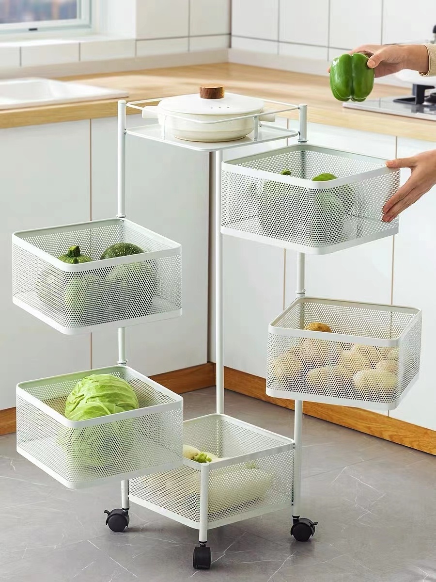 Kitchen storage rack square layered vertical storage rack kitchen storage rotating vegetable rack