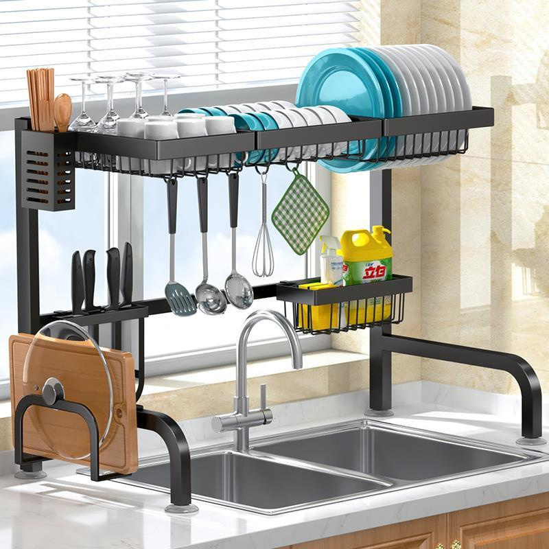 The Sink Dish Drying Rack Stainless Steel 2 Tier Dish Rack Above Kitchen Sink Shelf Durable Black Dish Drainer