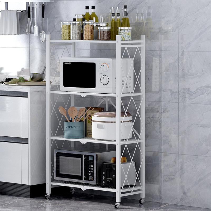 Promotion 4 storey steel storage display folding shelf multi layer metal folding kitchen storage shelf