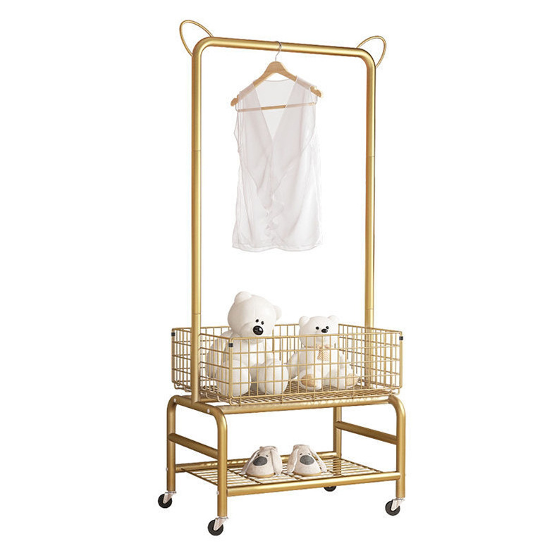 3 Tier Metal Pole Rack Hanging Bar Laundry Cart Garment Rack Clothing Display Rack With Basket Storage