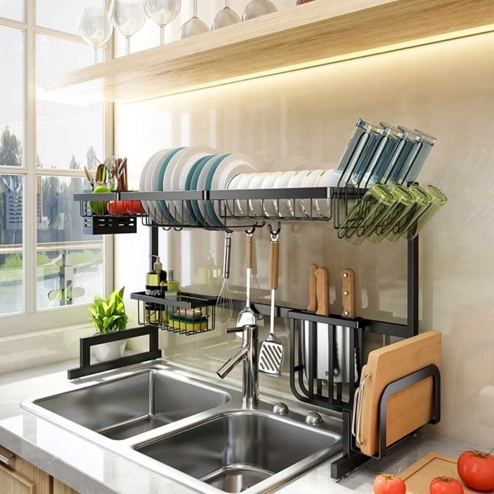 The Sink Dish Drying Rack Stainless Steel 2 Tier Dish Rack Above Kitchen Sink Shelf Durable Black Dish Drainer