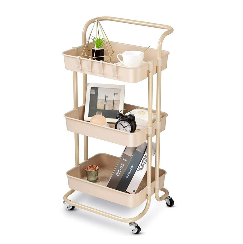 High quality 3 Tier Rolling Utility metal Cart with Wheels and Handle Storage Organization Shelf for Kitchen Bathroom Office