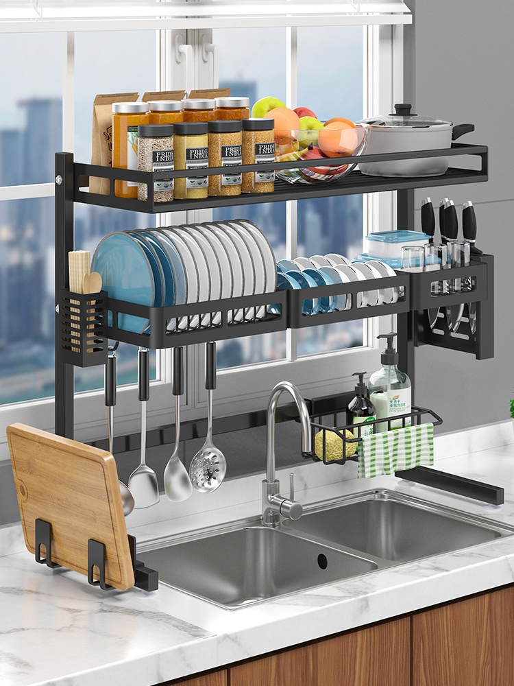 The Sink Dish Drying Rack Stainless Steel 2 Tier Dish Rack Above Kitchen Sink Shelf Durable Black Dish Drainer