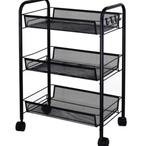 Rolling Storage Cart 3-Tier Metal Mesh Basket Shelves Organizer with Wheels for Home,Office,Kitchen,Bathroom,Bedroom(Black)