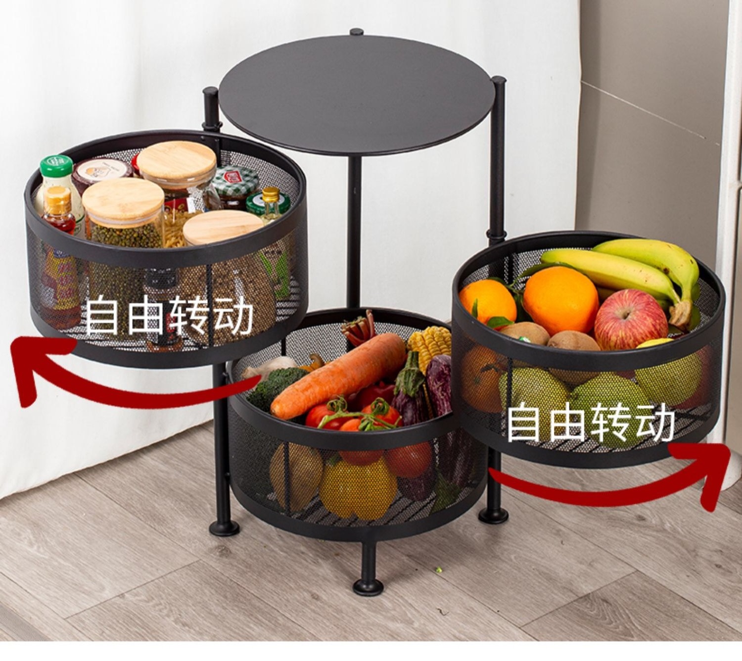 4-tier mobile iron foldable kitchen standing shelving unit shelves metal storage folding pantry rack with wheels