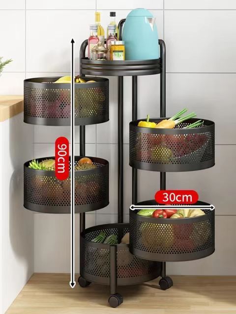 small Storage best to use 5 tiers Multi-functional floor trolley 360 degree rotating  kitchen shelf