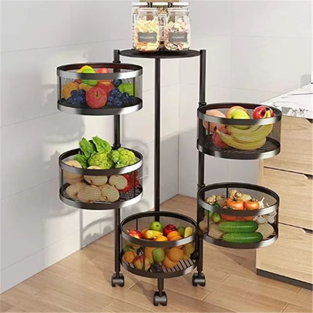 small Storage best to use 5 tiers Multi-functional floor trolley 360 degree rotating  kitchen shelf