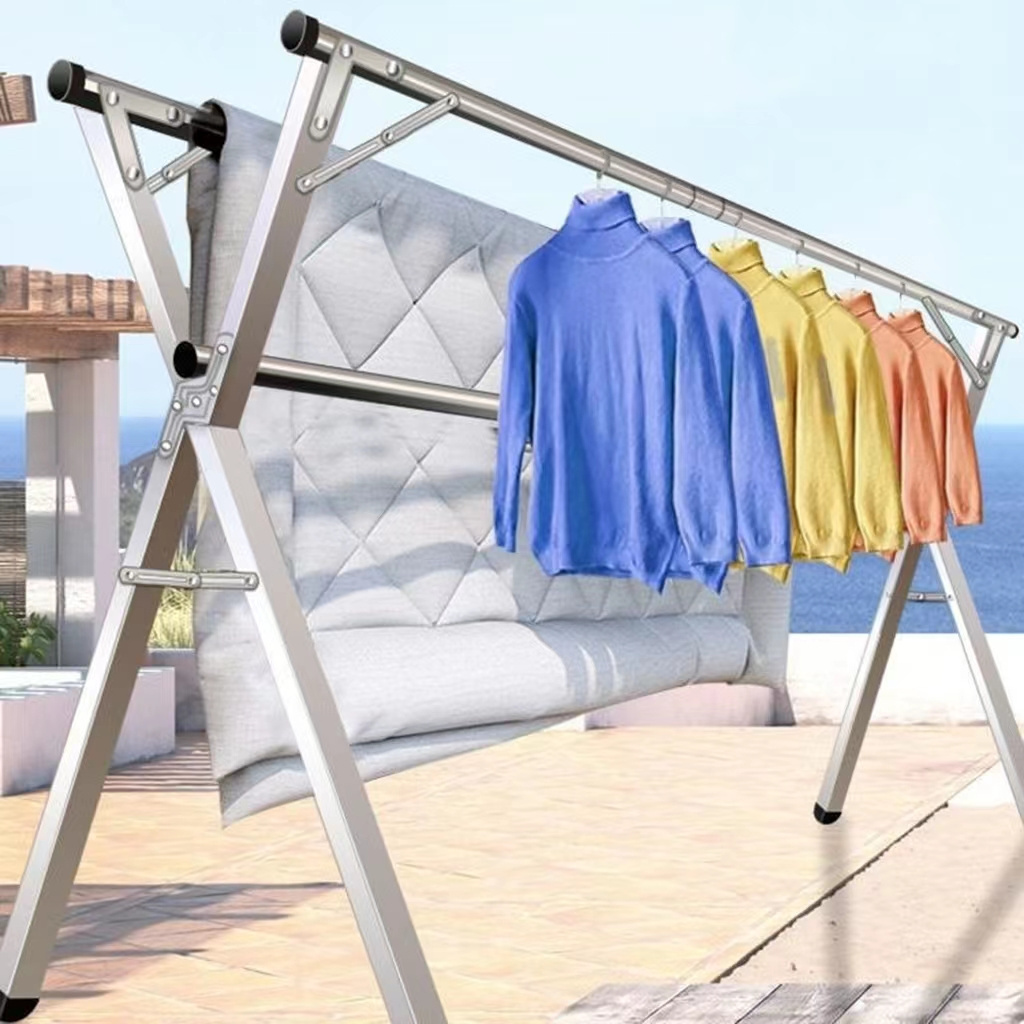 Home Usage Duty three-pole Folding Floor Hanger Stand Hanging Clothes Drying rack