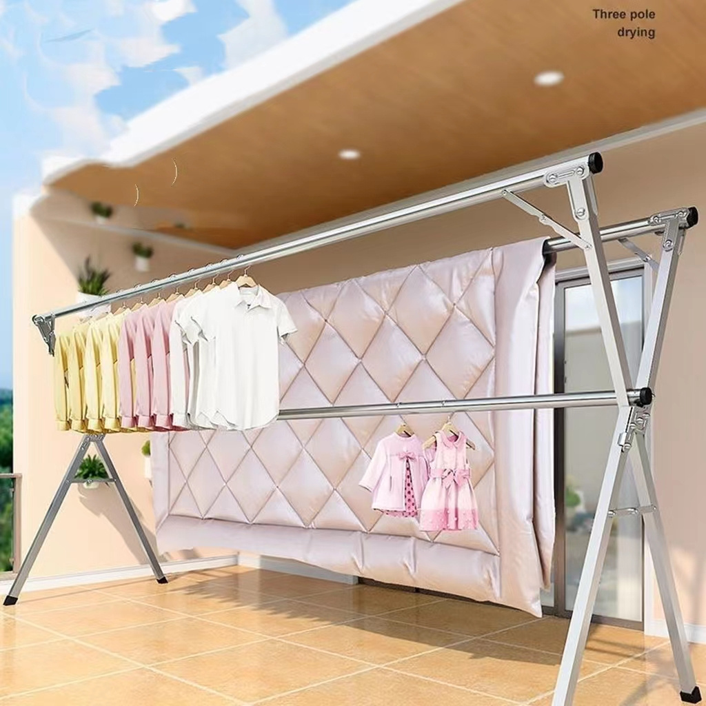 Home Usage Duty three-pole Folding Floor Hanger Stand Hanging Clothes Drying rack