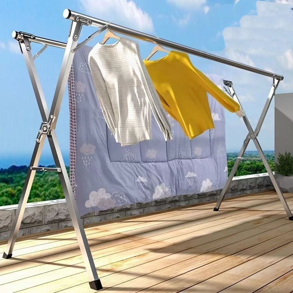 Home Usage Duty three-pole Folding Floor Hanger Stand Hanging Clothes Drying rack