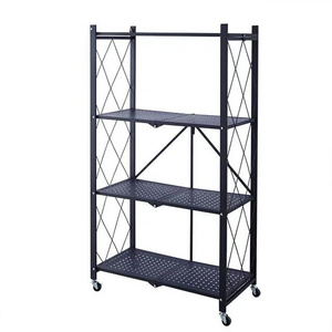 3/4/5tier kitchen folding shelf rack for Home Storage foldable organizer telescopic metal shelves with Wheels for living room