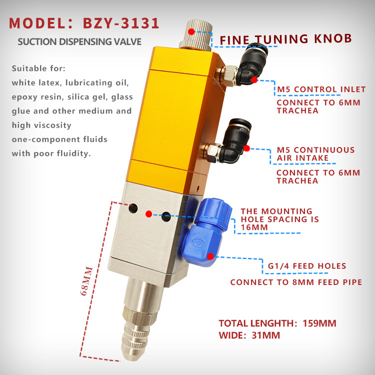 High Precision BZY-3131 Suck Back Suction Dispensing Valve Adjustable Precision Glue Dispenser Valve For Fluid Control