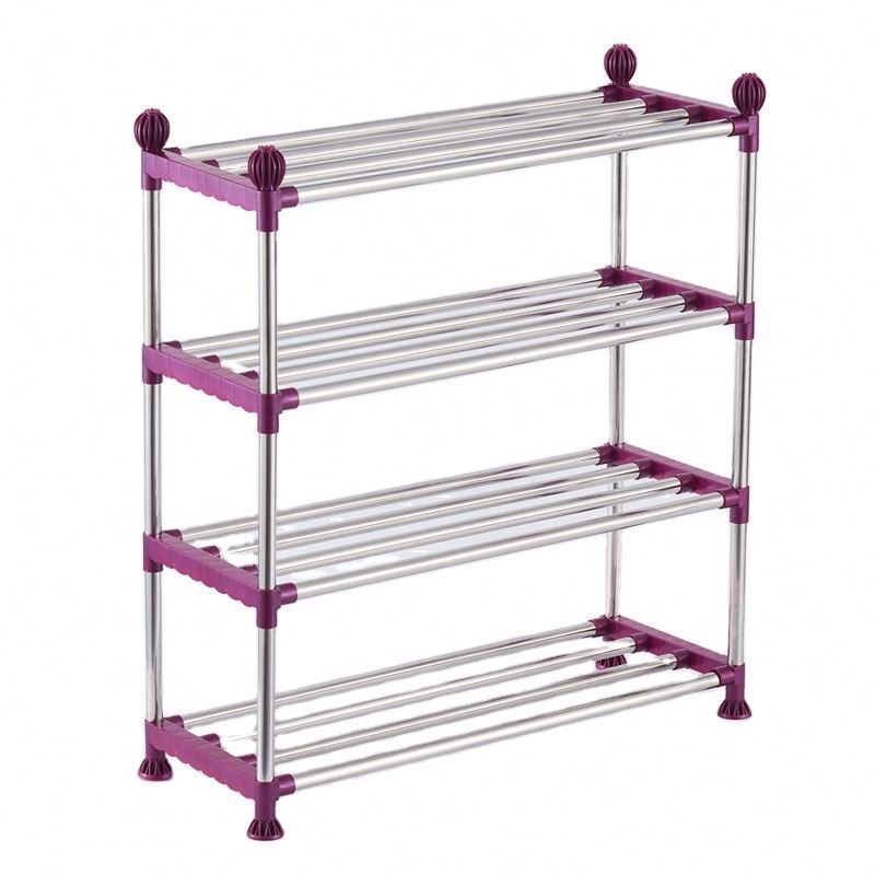 High Quality 4 Tier Stainless Steel Durable Antirust Cheap Shoe Organizer Economy Simple Shoe Rack