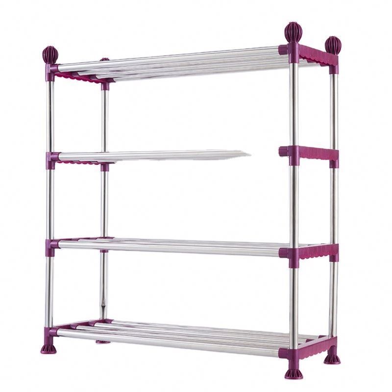 High Quality 4 Tier Stainless Steel Durable Antirust Cheap Shoe Organizer Economy Simple Shoe Rack