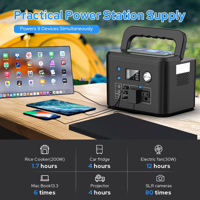 Backup Power Supply 80000Mah 296Wh Outdoor Solar Generator 300W Ac Portable Power Station With Wireless Charger